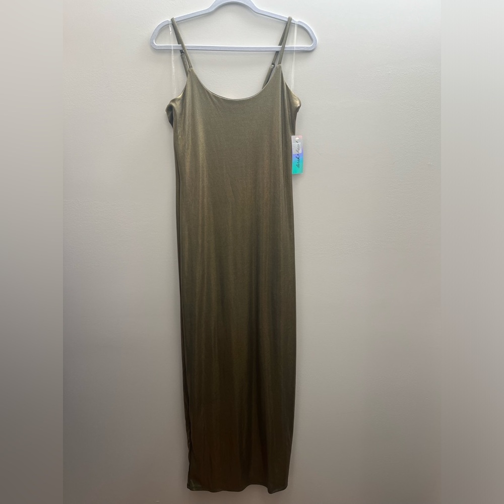 NWT Derek Heart large olive green metallic midi dress